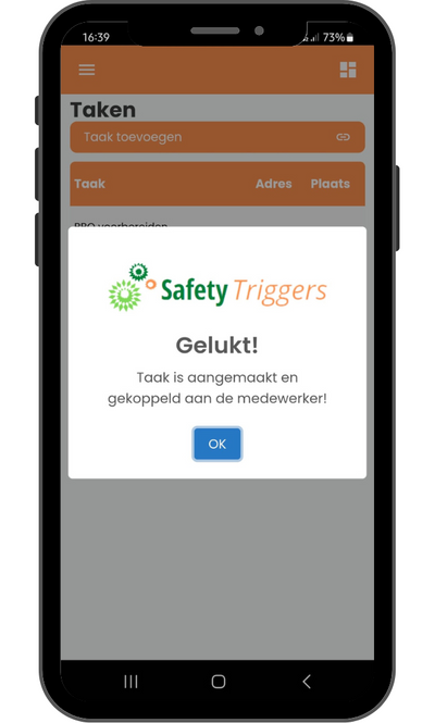 Safety Triggers taak aanmaken gelukt